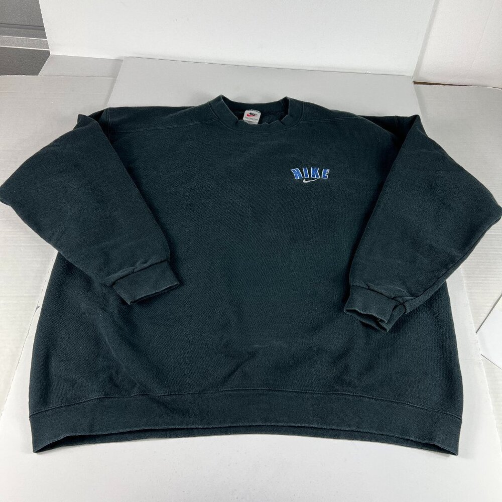 VTG 90s NIKE Sweatshirt Extra Extra Large Black Faded Embroidered Crewneck USA
